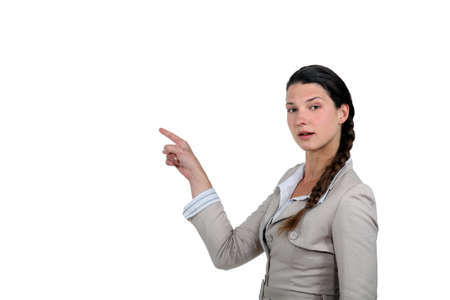 Brunette pointingの写真素材