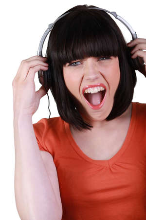 Woman listening to musicの写真素材
