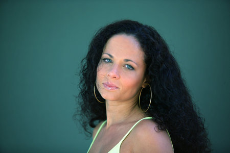 Brunette wearing hoop earrings