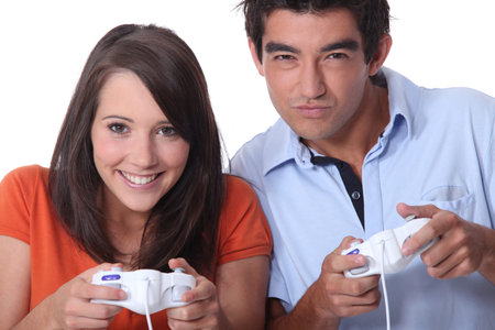 Couple playing video games together