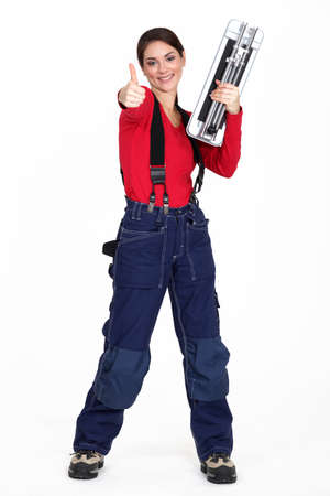 craftswoman, thumbs upの写真素材