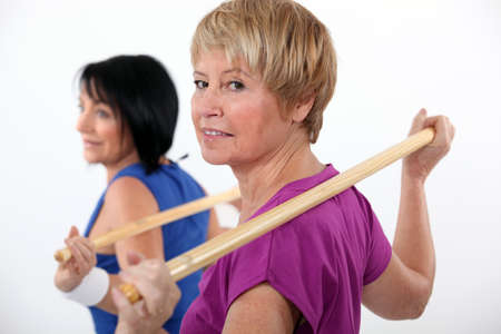 senior women doing exercisesの写真素材