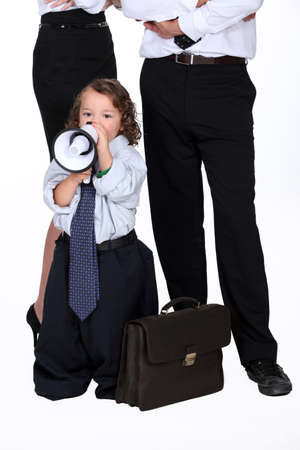 Toddler with speakerの写真素材