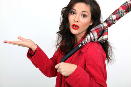 Woman checking for rainの写真素材