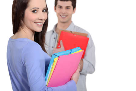 Friends going to class togetherの写真素材