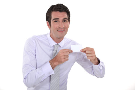 A man presenting his business card 