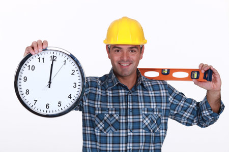 Construction worker with a clock
