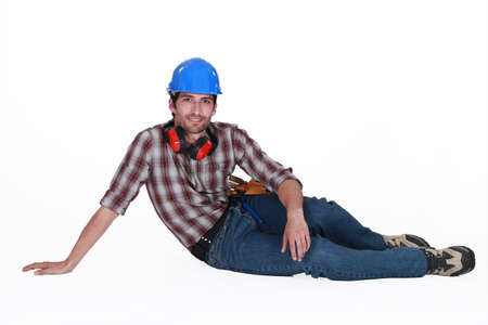 Tradesman taking a breakの写真素材