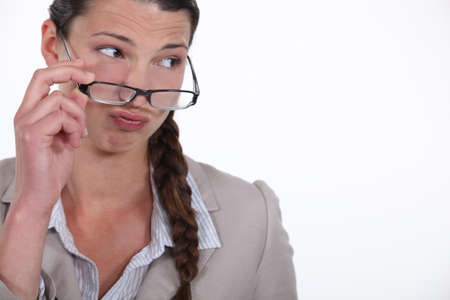 businesswoman looking criticalの写真素材