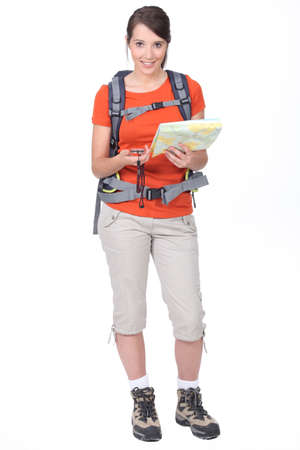 young woman orienteeringの写真素材