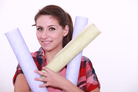 Woman with paper rolls