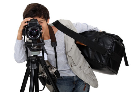 Little boy dressed as cameraman