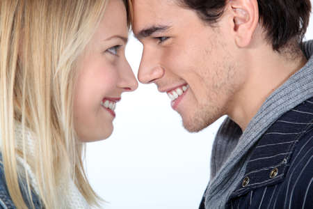 Man and a woman face to faceの写真素材