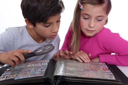 Children collecting stamps