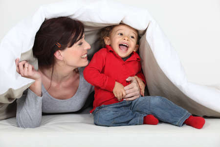 Woman playing a hiding gameの写真素材
