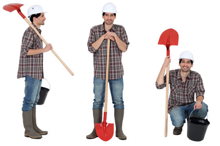 Construction worker with a bucket and shovel