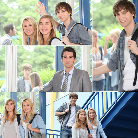 Students and teacher in the corridors of a college
