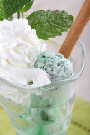 Mint ice cream sundaeの写真素材