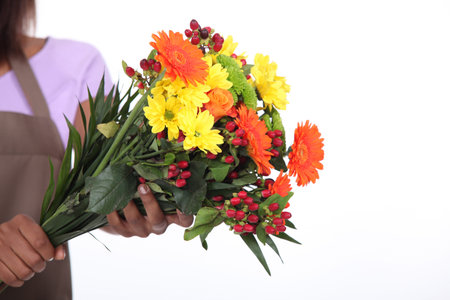 female florist taking a flowers bouquet