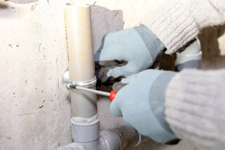 Plumber installing pipes