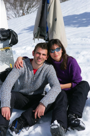 couple snowboardingの写真素材