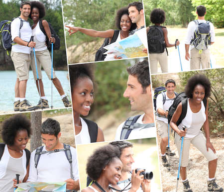 Young couple hikingの写真素材