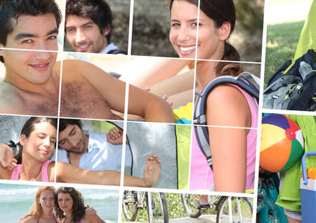 Montage of young people enjoying the summertimeの写真素材