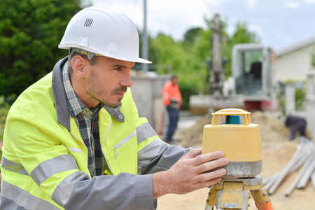 Surveyor lining up a machine
