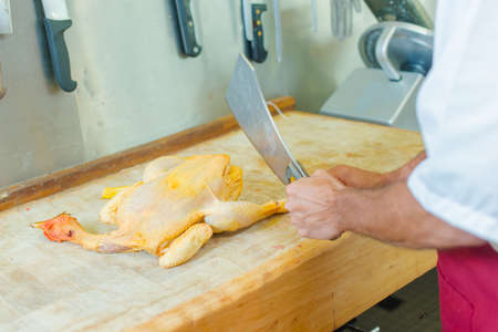 Chopping a chickenの写真素材