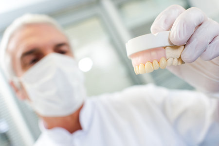 Dentist holding mould