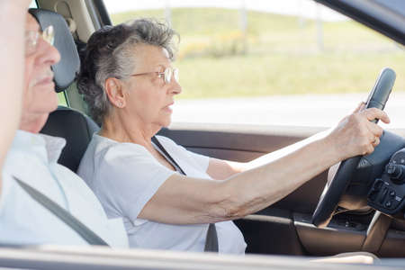 elderly woman drivingの写真素材