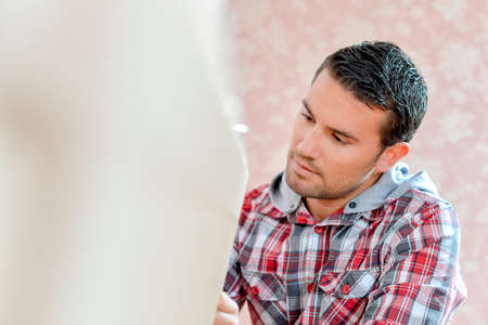 man outside workingの写真素材