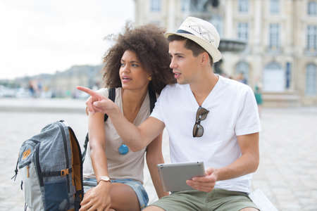 happy young couple enjoy travel at summer timeの写真素材