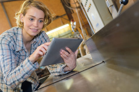 Lady using touchscreen tablet