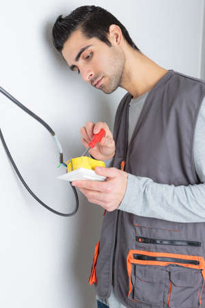 Electrician wiring switchの写真素材