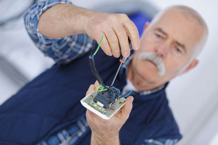 portrait of senior adult ventilation electrician builder engineerの写真素材