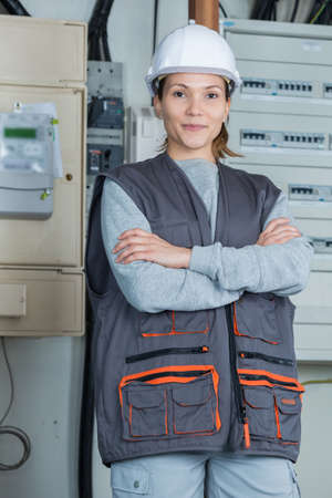 Portrait of female electricianの写真素材