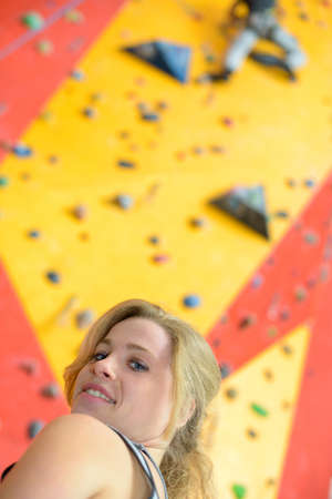Young people at climbing centreの写真素材