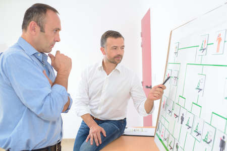 Men looking at chartの写真素材