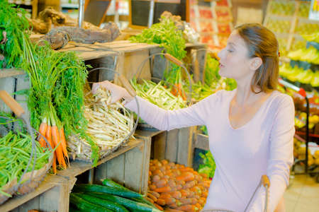 woman picking vegetablesの写真素材