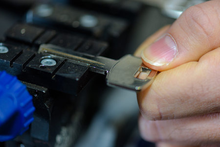 Closeup of key being cut