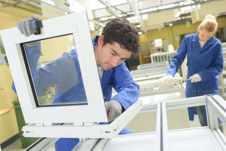 Man making pvc windowの写真素材