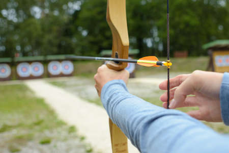 pulling the arrowの写真素材