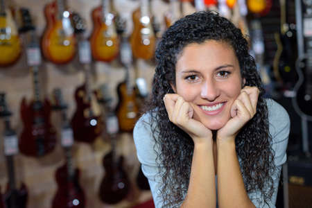 in the guitar storeの写真素材