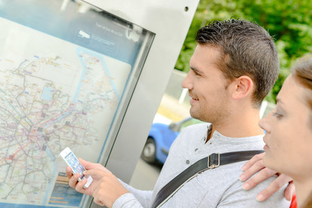 Couple planning their route