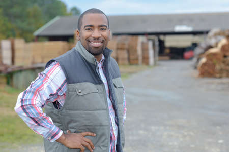 worker posing outdoorの写真素材