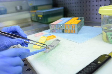 Sample being picked up with tweezers