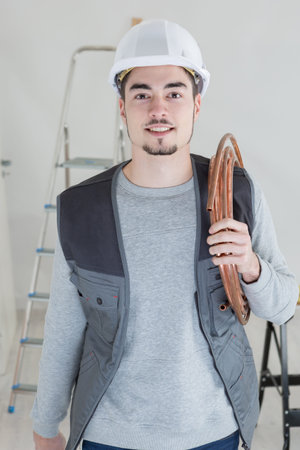 worker posing indoorの写真素材