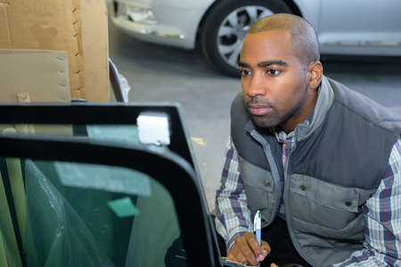 placing order for new windshieldの写真素材