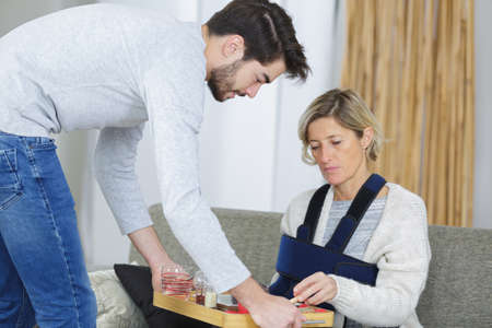 serving the trayの写真素材